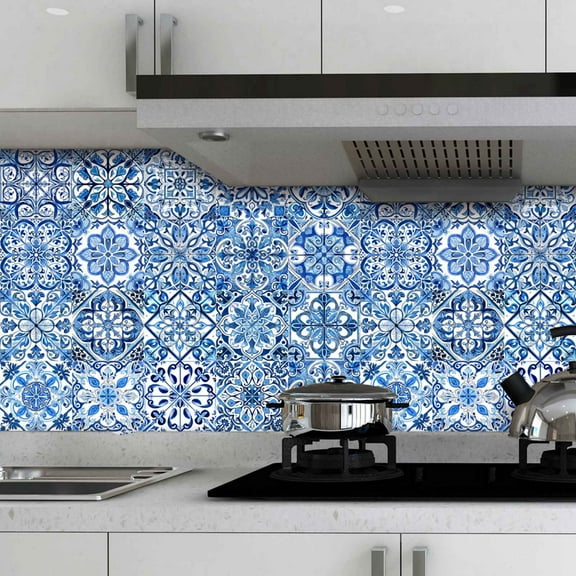 24 Pcs Moroccan Style Tile Sticker, 6x6 Inch Vintage Tile Wall Decals DIY PVC Decoration Stickers, Self-Adhesive Removable Waterproof Peel and Stick Backsplash Walls Stickers for Bathroom & Kitchen