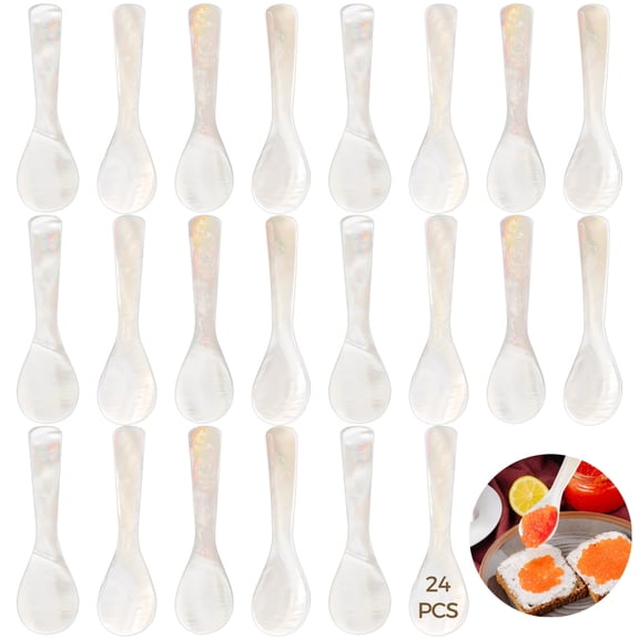 24 Pcs Mother Of Pearl Shell Spoons, Natural Shell Caviar Utensils, 3.5 In Small Elegant Serving For Egg Ice Cream Coffee