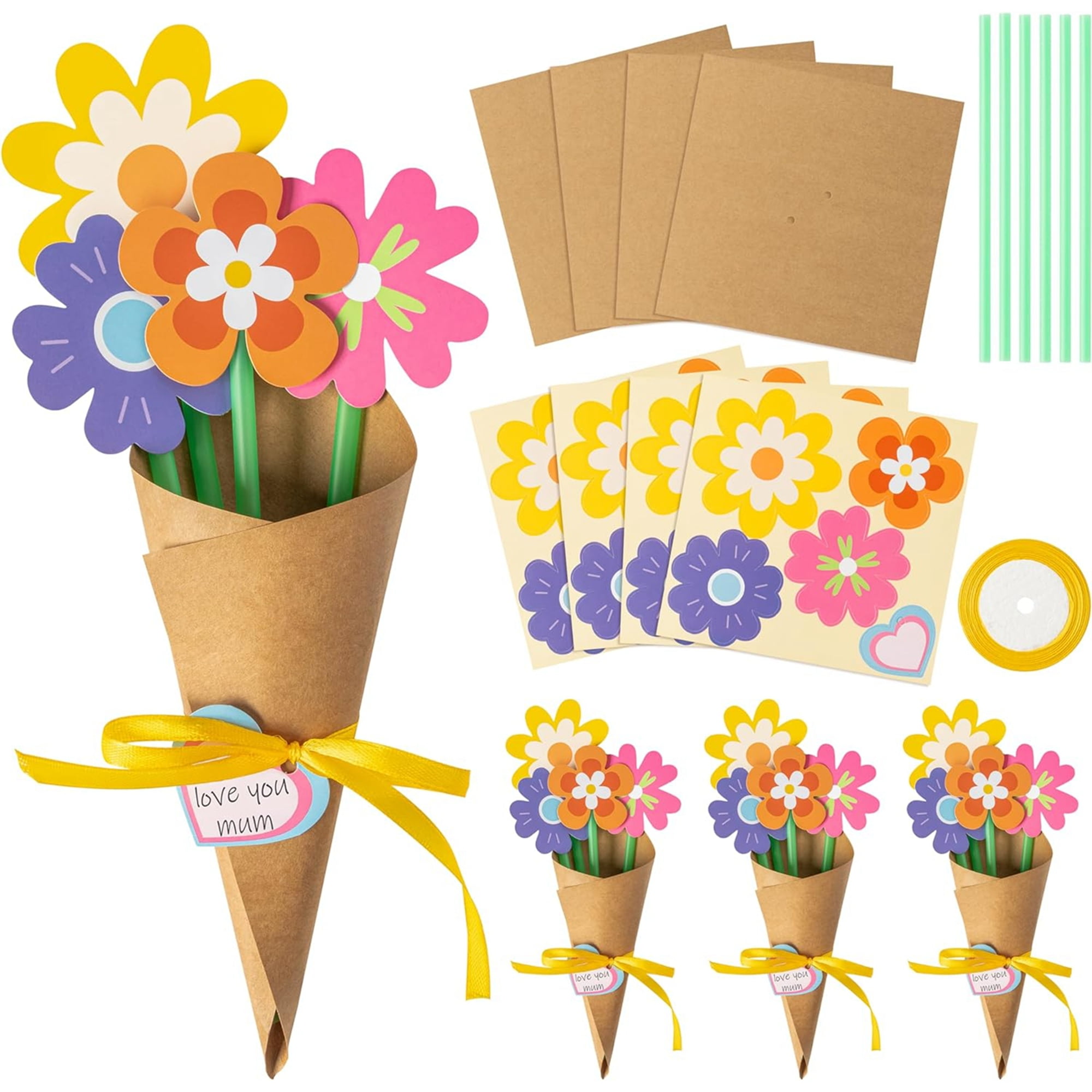24 Pcs Mother's Day DIY Flower Bouquet Card Set, DIY Flower Craft
