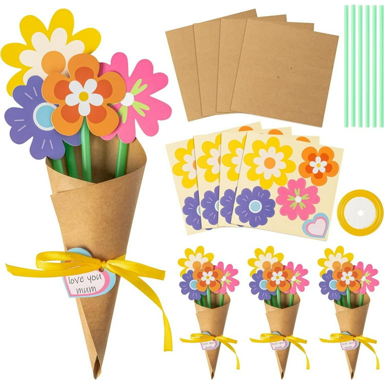 24 Pcs Mother's Day DIY Flower Bouquet Card Set, DIY Flower Craft
