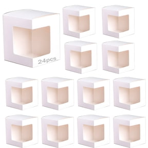 24 Pcs Mug Boxes - Premium Coffee Mug Gift Boxes, Paper Present Boxes with Display Window | Strong Packaging, Square Structure with Flap Top, Ideal for Various Occasions ( 4.1 x 4.3 x 4.9")