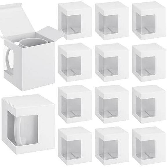 24 Pcs Mug Boxes for Gifts Coffee Box for Blanks Sublimation Mugs Packaging 11oz, 12oz, 15oz Transparent Ceramic Coffee Cups Gift Box(White)