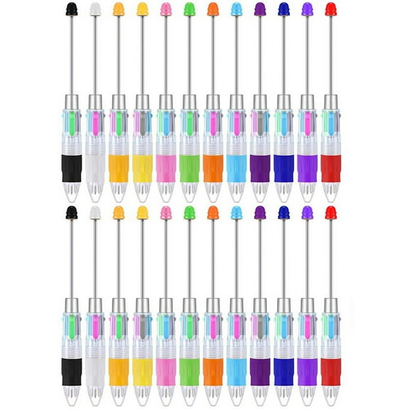 24Pcs Multi-Color Beaded Pens 4-in-1 Colorful Beaded Pens Retractable