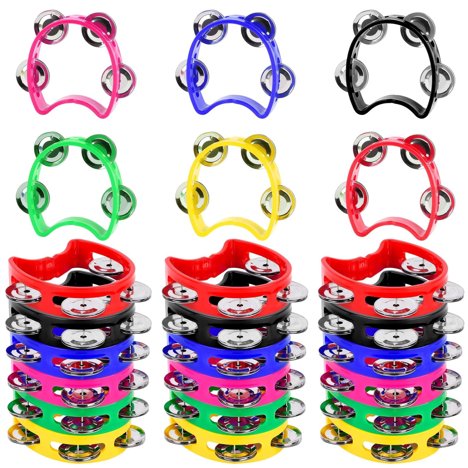 24 Pcs Multicolored Tambourines For Kids - 4 Bells Handheld Musical Instruments And Noise Makers Perfect School Supplies Church Kindergarten Weddings Christmas Parties Group Performances