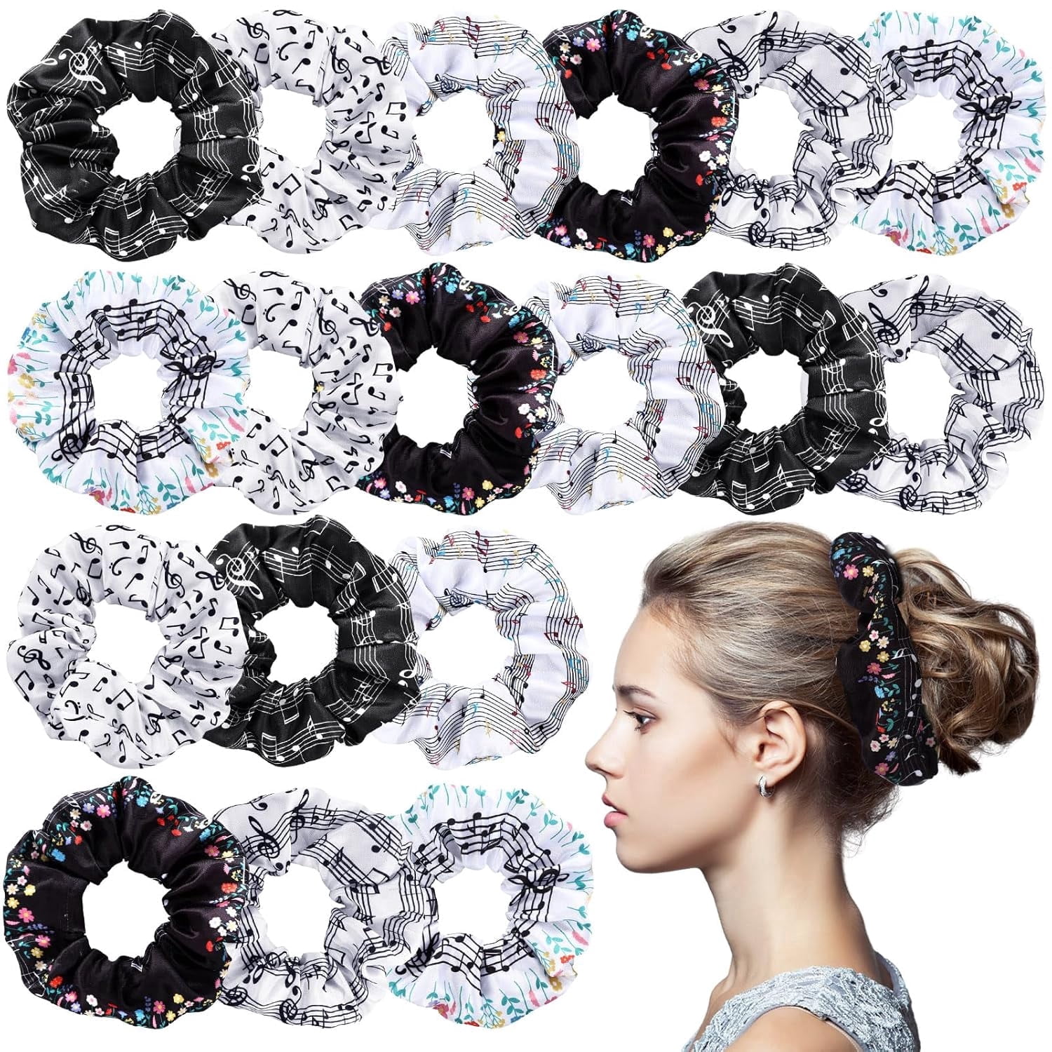 -24 Pcs Music Scrunchies for Girls Music Note Scrunchies Hair Accessories for Musical Lover Musicians Singer Women Band Partners Concert Festival Fan Choir Teen Gift Party Favors Bulk