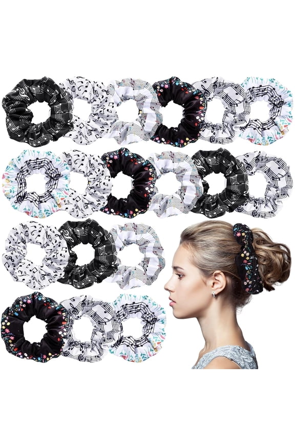 -24 Pcs Music Scrunchies for Girls Music Note Scrunchies Hair Accessories for Musical Lover Musicians Singer Women Band Partners Concert Festival Fan Choir Teen Gift Party Favors Bulk
