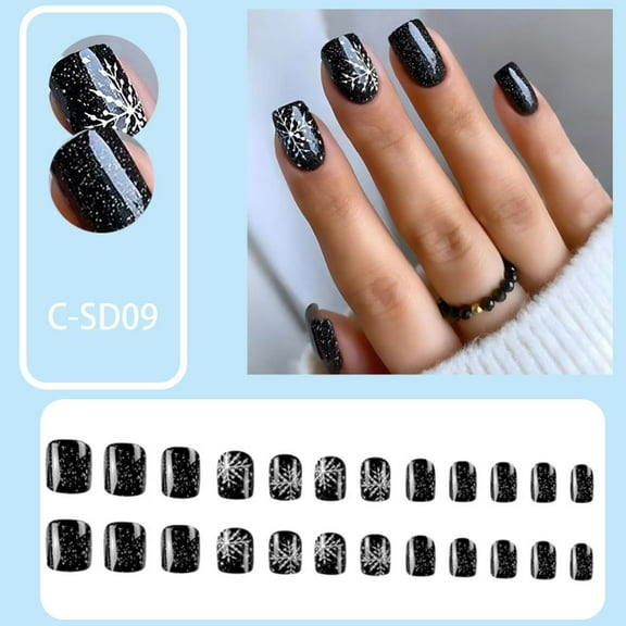 24Pcs Nails Glossy Acrylic False Nails Long Coffin Snowflake Design for Women Prom Use Stylish Square Tips