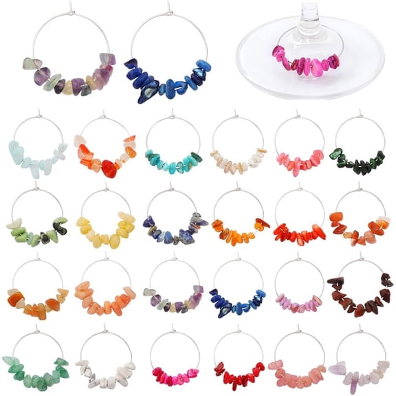 24 Pcs Nature Gemstone Beads Glass Charms for Stem Glasses, Wine Glass Decoration for Weddings, Parties