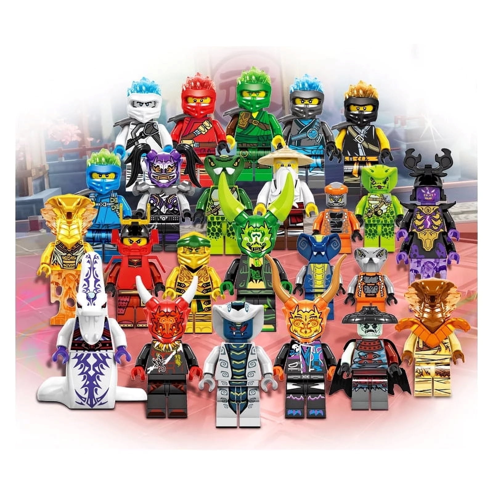 24 Pcs Ninjago Minifigures Building Blocks Toys Set Collectible 1.77 Inchs Anime Ninja Action Figures Building Kits Christmans Birthday Gift for Kids