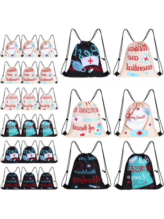 24 Pcs Nurse Appreciation Week Drawstring Bags 11.81 x 9.84 in Thank You Drawstring Backpack for Nurse Graduation Party Supplies