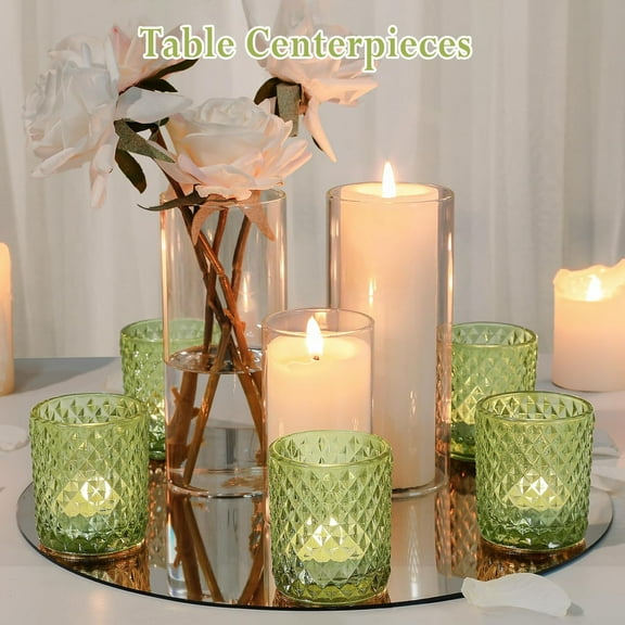 24 Pcs Olive Green Glass Votive Candle Holders for Wedding, Party, Shower, Table Centerpiece