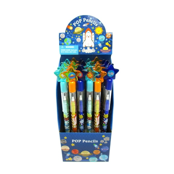 24 Pcs Outerspace Rocket Multi Point Stackable Pencils for Birthday Party Favor Goody Bags and Classroom Rewards