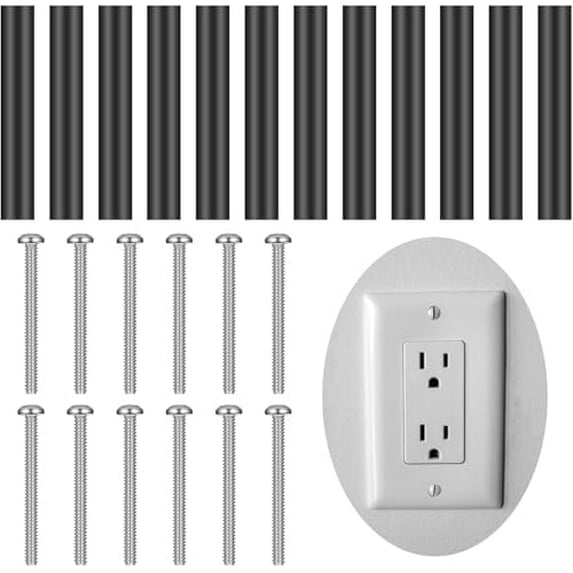 24 Pcs Outlet Spacers Electrical Outlet Box Extender Kit Includes 12 Switch and 12 Pcs 6-32 x 1-1/2 Inches Thread Flat Head Device Mounting Long Screws for Fix Wonky and Sunken(Black)