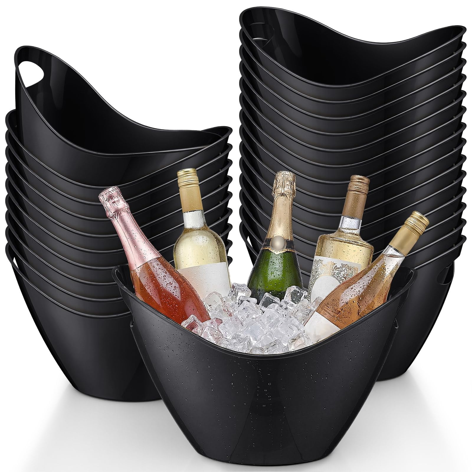 24 Pcs Oval Storage Tub with Handles 4 L Plastic Ice Bucket, Wine, Beer, Champagne Drink Cooler for Parties, Beverage Storage Basket Wine Buckets for Indoor Outdoor Cocktail Bars(Gold)