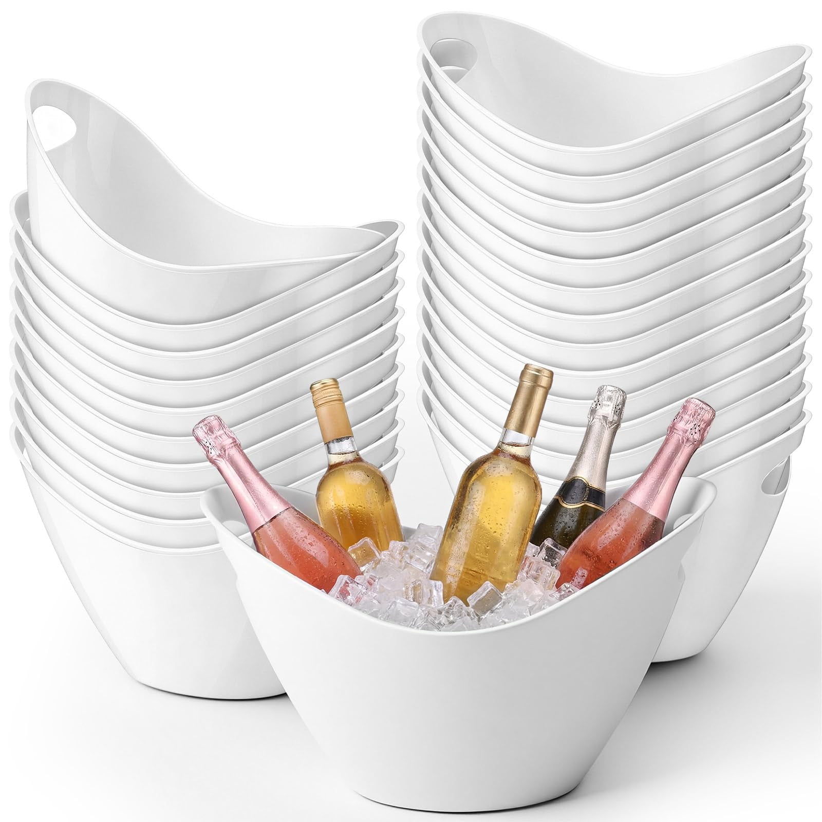 24 Pcs Oval Storage Tub with Handles 4 L Plastic Ice Bucket, Wine, Beer, Champagne Drink Cooler for Parties, Beverage Storage Basket Wine Buckets for Indoor Outdoor Cocktail Bars(Gold)