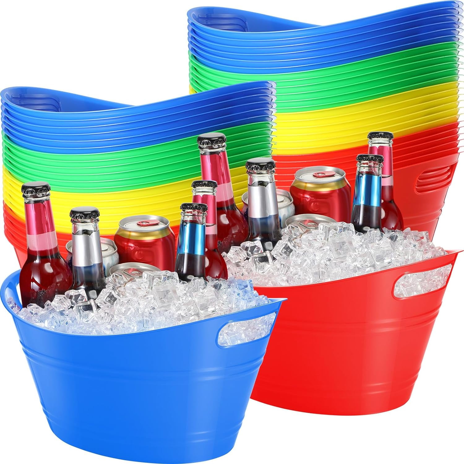 24 Pcs Oval Storage Tub with Handles Plastic Ice Bucket, Wine
