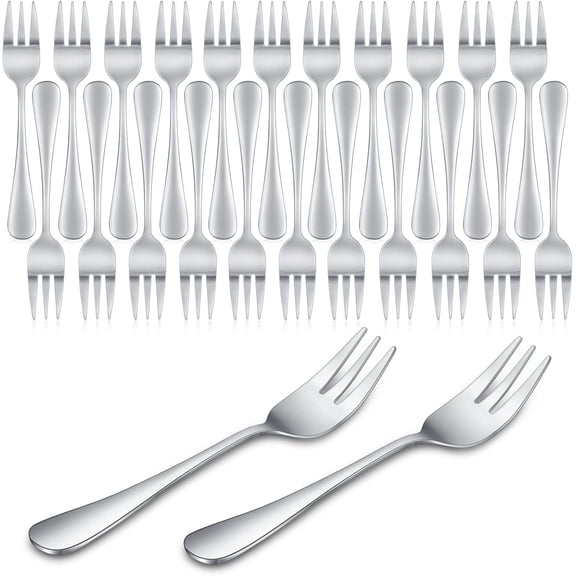 24 Pcs Oyster Fork Appetizer Seafood Forks Portable Stainless Steel dinnerware 3 Prong Fruit Small Cocktail Salad Dessert tableware for Tasting Crab Escargot Party Travel, 5.5 Inch Silver
