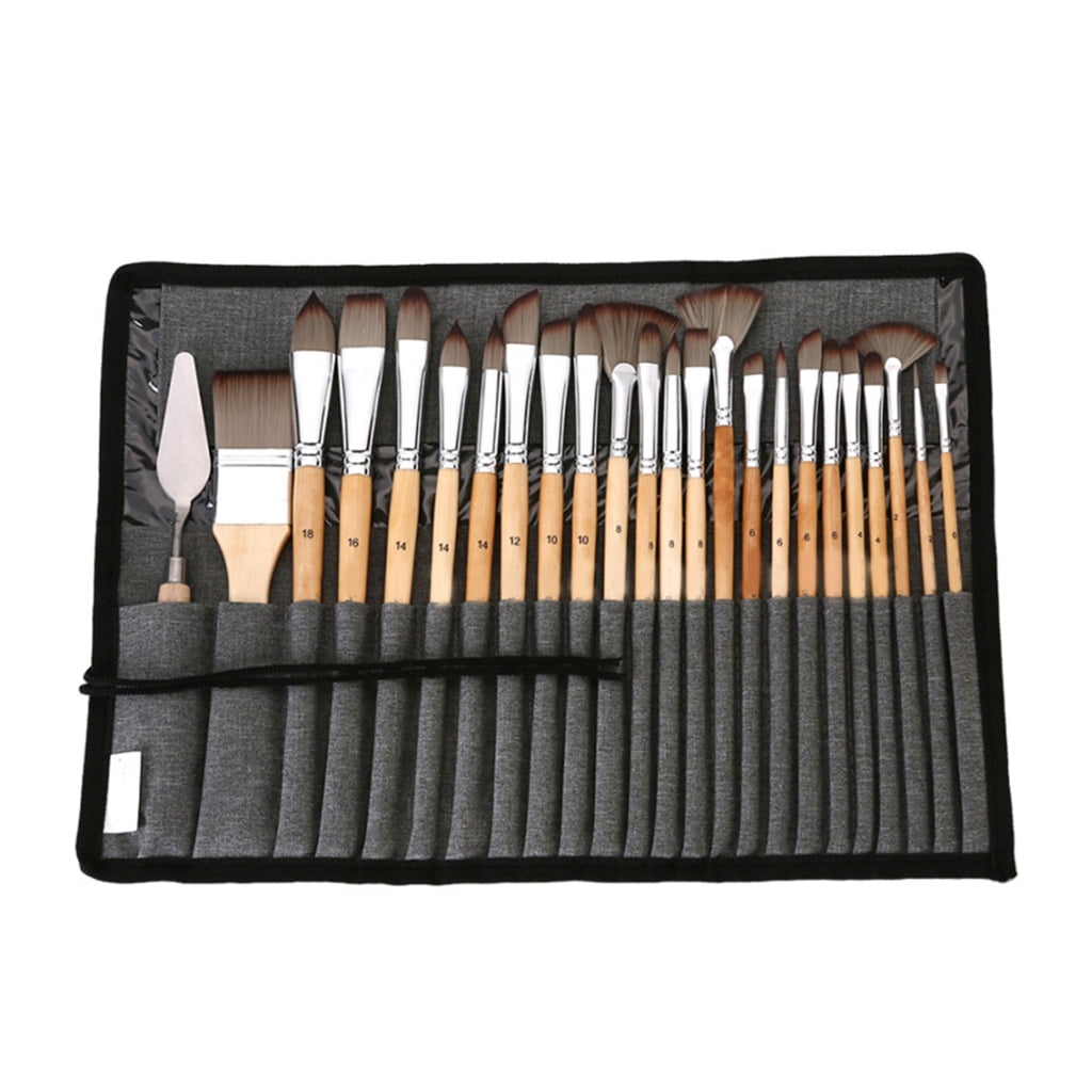 24x Artist Brushes Nylon Hair Paint Brushes Acrylic Paint Brush with Cloth Roll