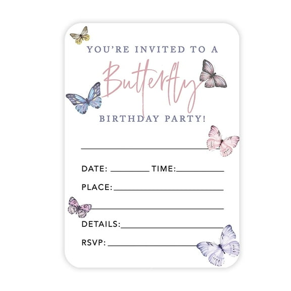 24 Pcs Pastel Butterflies You're Invited Birthday Party Blank Invitations with Envelopes