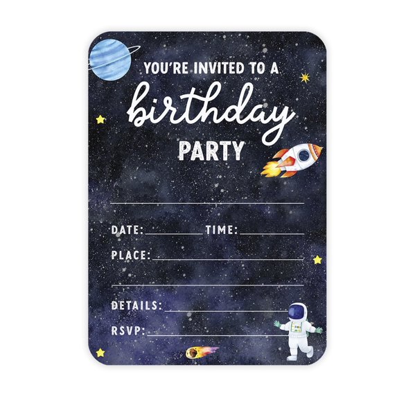 Koyal Wholesale Pastel Outer Space Birthday Paper Invitations for Kids, 1st Birthday, Blank Cards with Envelopes, 24-Pack