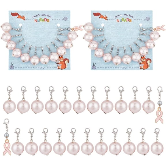 24 Pcs Pearl Style Stitch Markers Awareness Ribbon Crochet Marker Removable Lobster Clasp Locking Stitch Marker