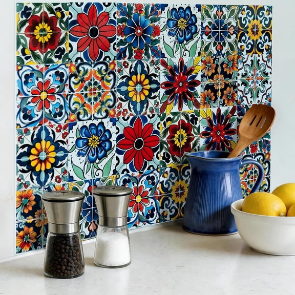 24 Pcs Peel and Stick Tile Stickers 5.9 Inches, Vintage Boho Backsplash for Kitchen, Waterproof Renter Friendly Wall Decals for Stair Risers & Bathroom