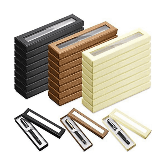 24 Pcs Pen Gift Box Empty Pen Cases with Clear Lid Pen Display for Packing (Black, Beige, Bronze)