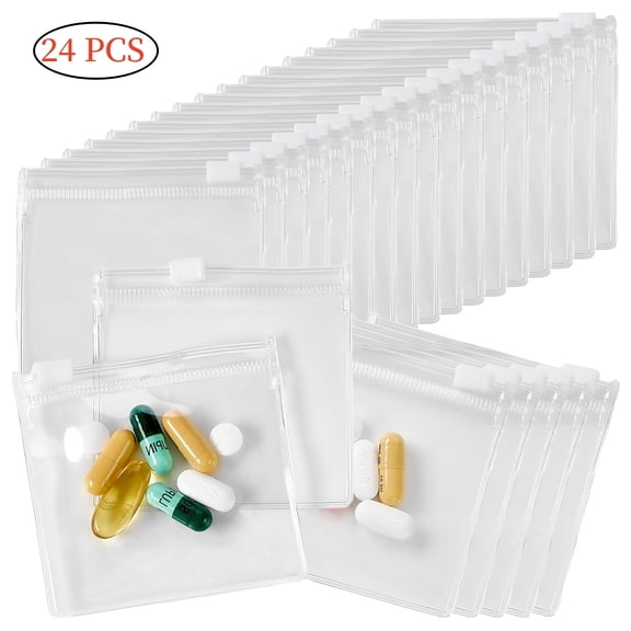24 Pcs Pill Pouch Bags Zippered Pill Pouch Set Reusable Translucent Medicine Organizer Self Sealing Medicine Bag Travel Plastic Pill Bags with Slide Lock Pill Baggies for Pills