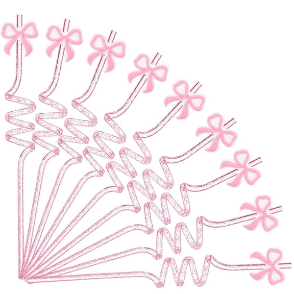24 Pcs Pink Bow Straws Bulk Reusable Plastic Spiral Drinking Straw Party Decorations BowDrink Party Supplies