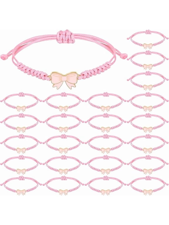 24 Pcs Pink Cheer Bow Bracelets Bulk for Women Team Gifts Party Favors
