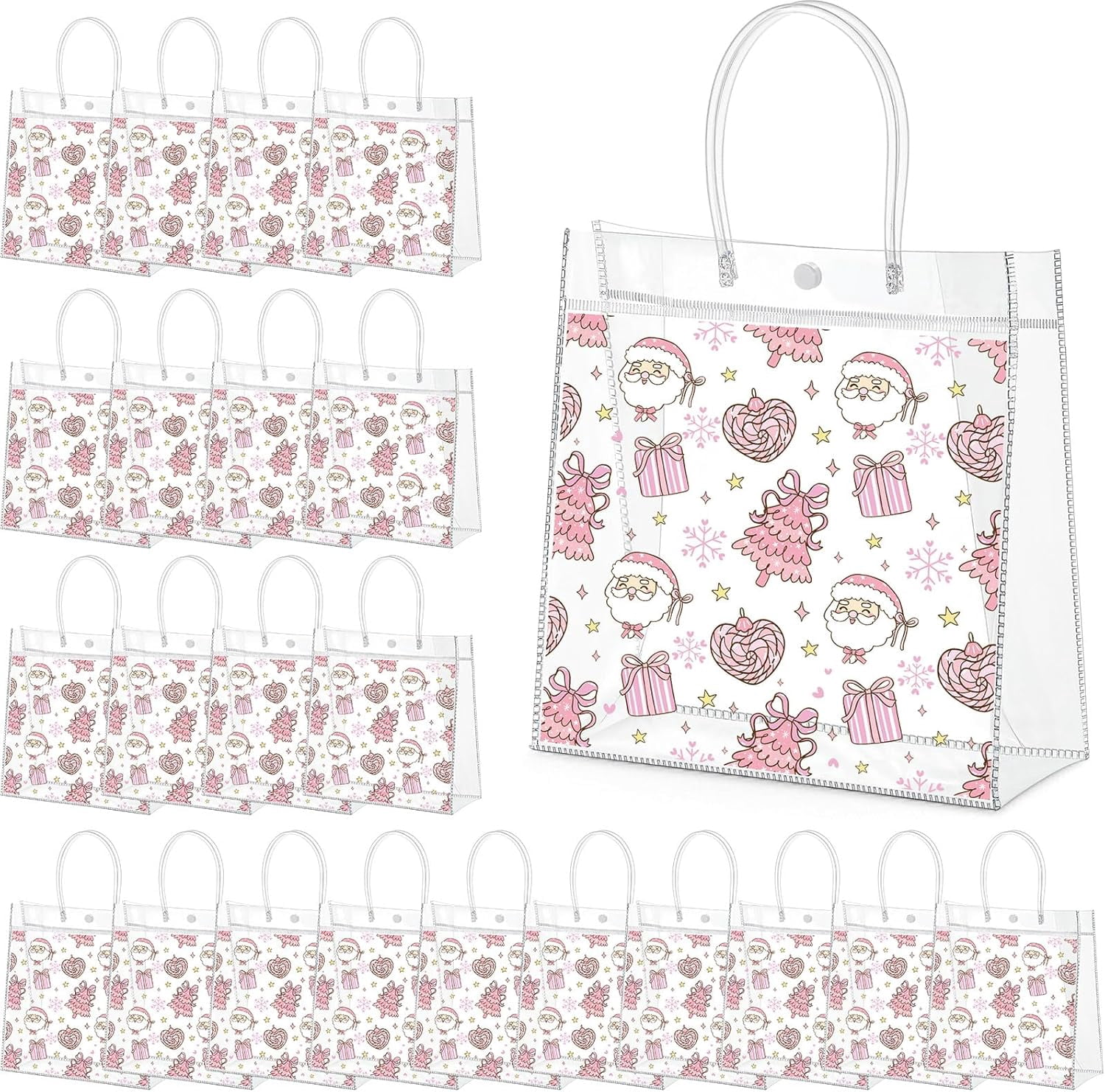 24 Pcs Pink Christmas Gift Bags with Handles Bulk Clear PVC Xmas Party ...
