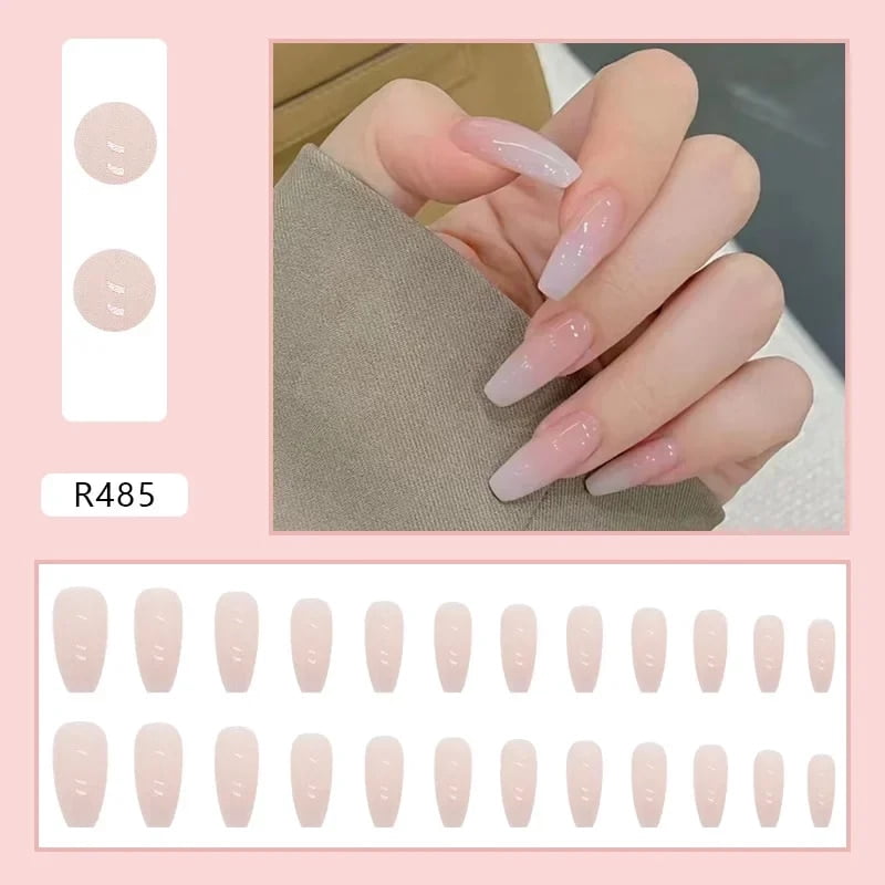 24 Pcs Pink Fake Nails Press on Nail Designs Art Long Tips False Forms ...