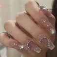 thumbnail image 1 of 24 Pcs Pink Fake Nails Press on Nail Designs Art Long Tips False Forms with Glue Stick Stickers Reusable Set Acrylic Artificial, 1 of 6
