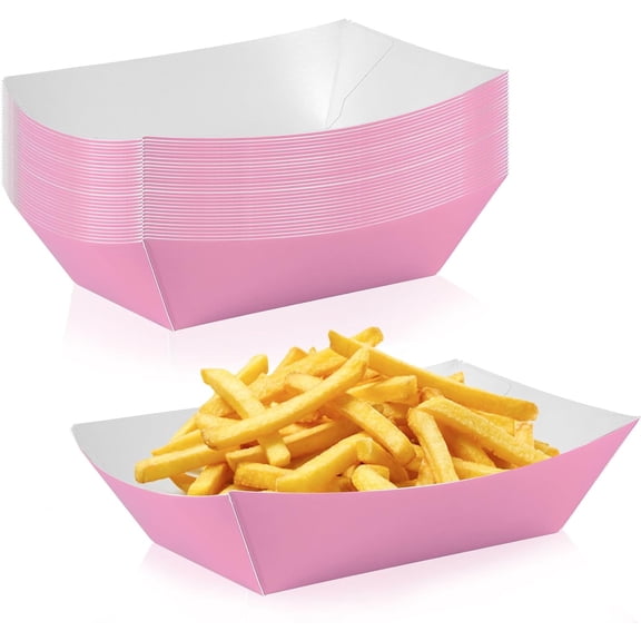 24 Pcs Pink Paper Food Tray Sturdy Disposable Food Boats Nacho Plates Disposable Serving Snack Trays for Catering, Party Birthday Supplies, and Food Service (Pink)