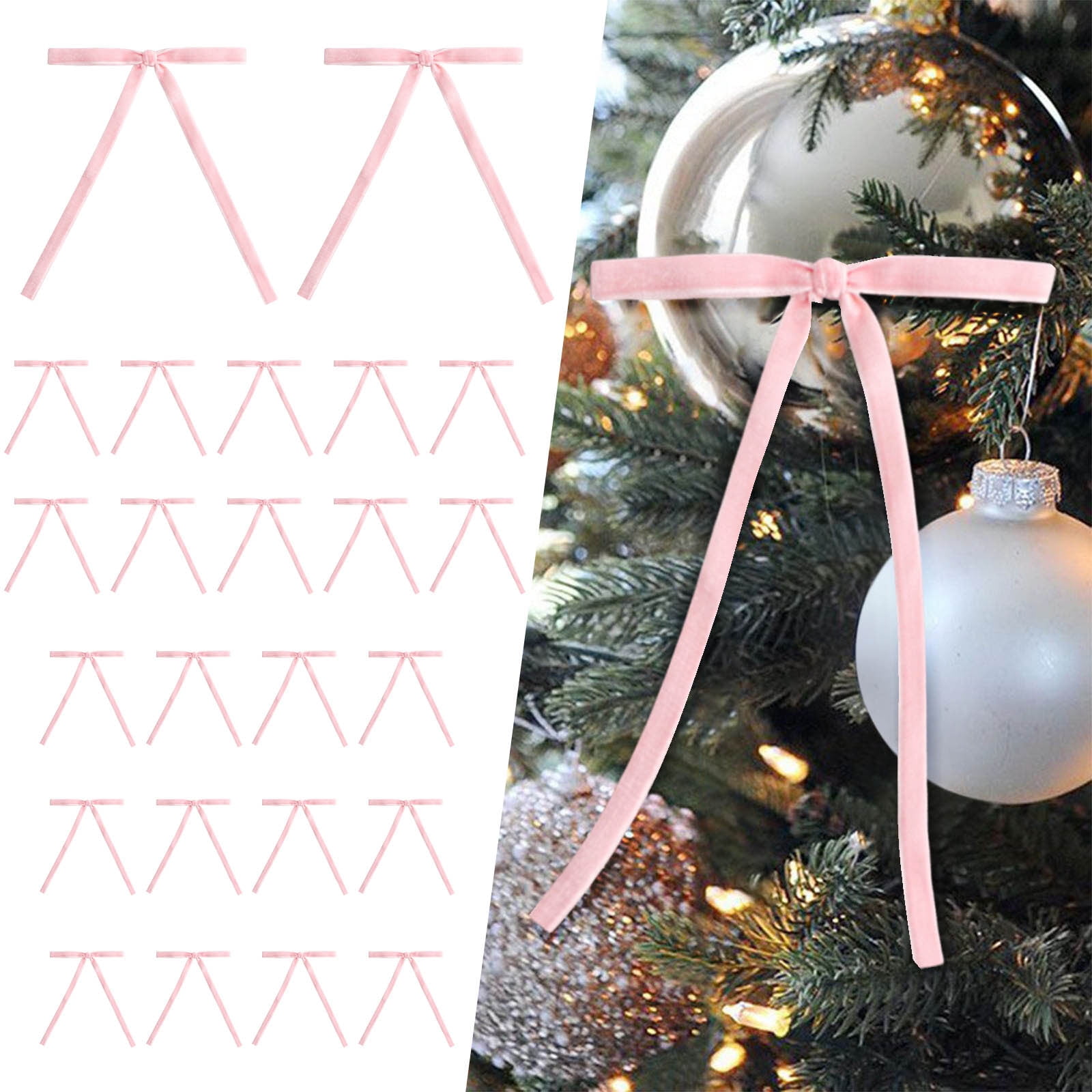 24-Piece Pink Velvet Christmas Tree Bows Set