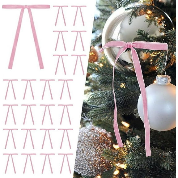 24 Pcs Velvet Christmas Tree Bows Door Garland Decor Vintage Wreath Bow (3/8'' Wide, 5 * 7 inch)