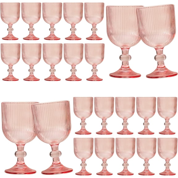 24 Pcs Pink Vintage Wine Glasses, 11 Ounces Colored Glass Water Goblets, Unique Embossed Pattern High Clear Stemmed Glassware Wedding Party Bar Glass Drinking Cups Fancy Glasses Set Hand Wash Only