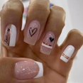 24 Pcs Pink White Press on Nails Medium Square Fake Nails Press ons