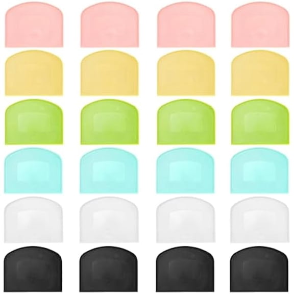 24 Pcs Plastic Dough Scraper Set Multipurpose Bench Cake Cutter Flexible Scraper Spatula for Cake Bread Pizza Food Pastry Icing Kitchen Baking Tool, 6 Colors