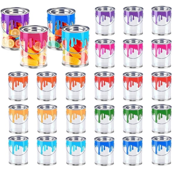 24 Pcs Plastic Empty Paint Cans Buckets with Metal Lids,PVC Mini Paint Bucket Craft DIY Candy Decoration for Parties,Candy,Picnics and Decorations2.75" L x 2.75" W x 3.54" H