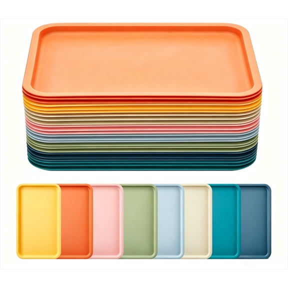 24 Pcs Plastic Fast Food Trays Bulk Colorful Restaurant Serving Trays Cafeteria Rectangular Plastic Serving Platter Grill for Kitchen Restaurant Coffee