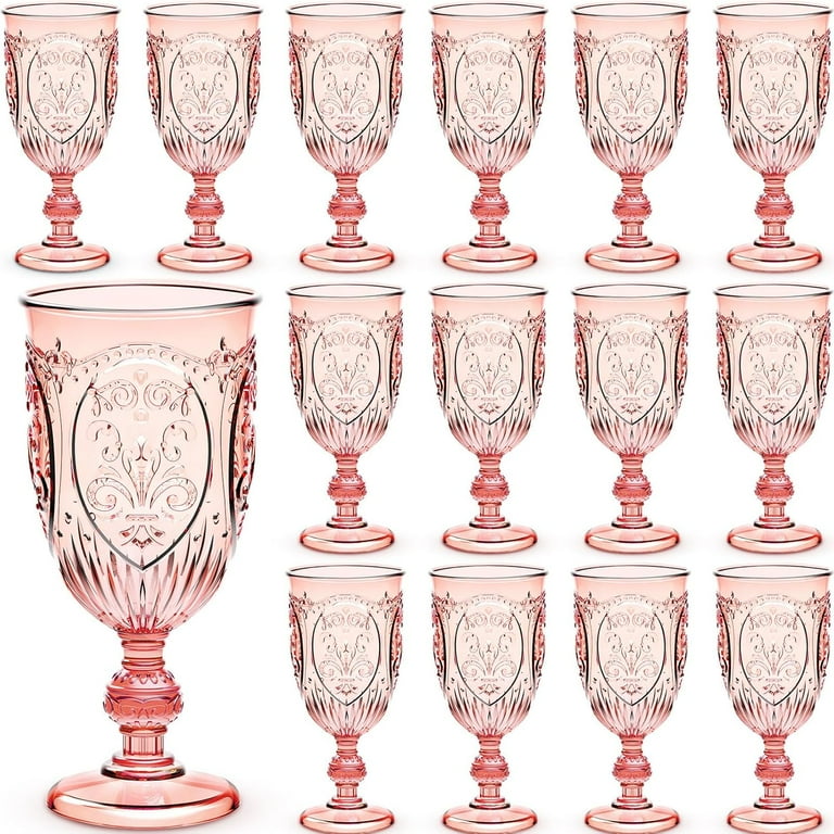 24 Pack 11 Oz Pink Plastic Wine Glasses With Stem Disposable Plastic Wine Cups Goblet Bulk Party Stylish Wine Glasses Weddings Bridal Shower Birthday Anni