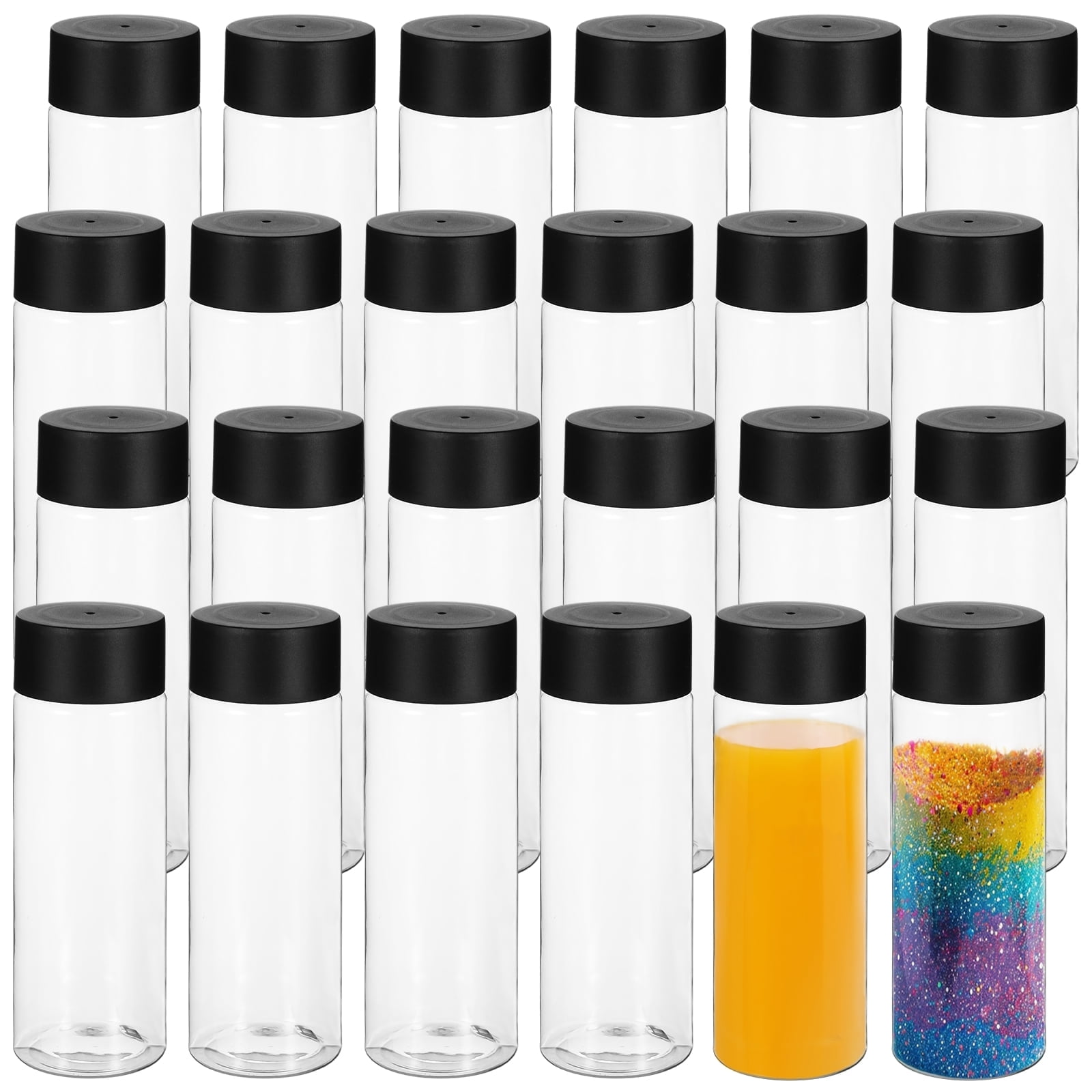 24 Pcs Plastic Juice Bottles, Clear Empty Sensory Bottles with Caps, Leak-proof Water Bottles, Reusable PET Plastic Liquid Containers for Milk, Beverage, 12 oz