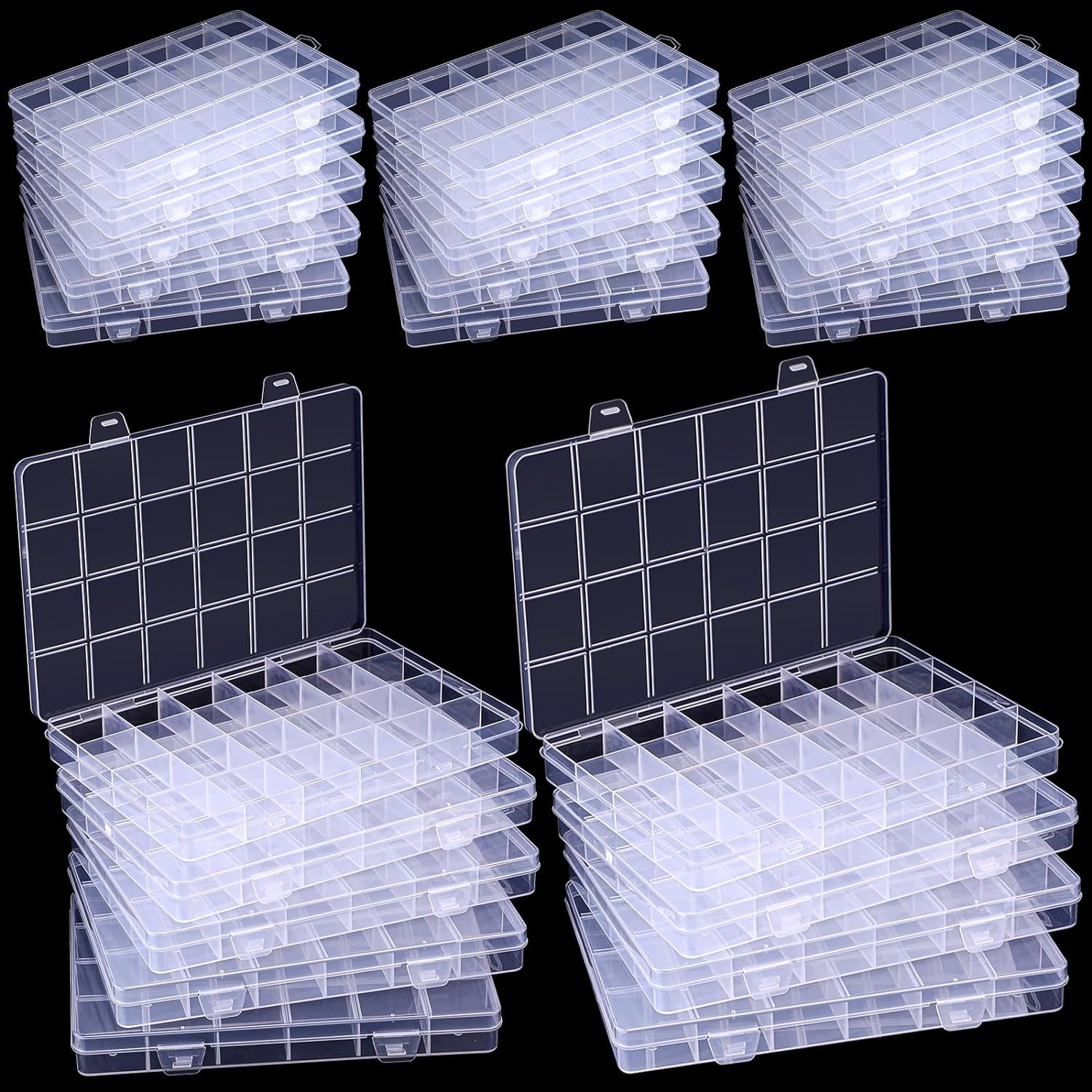 24 Pcs Plastic Organizer Box with Fixed Dividers 24 Grids Small Clear