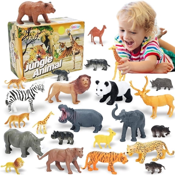 24 Pcs Plastic Safari Animals Figures Set Realistic for Kids Ages 1-3