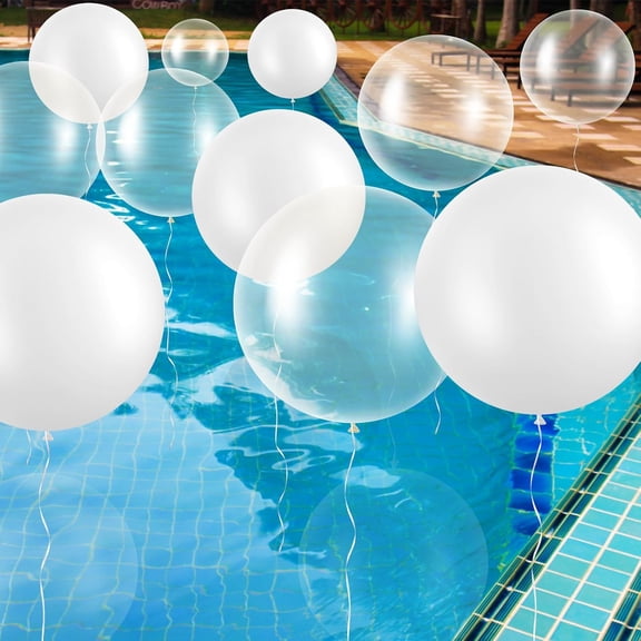 24 Pcs Pool Giant Balloons 36/24/18 Inch Jumbo Large Big Latex Balloons Bulk with Ribbon for Pool Decorations Garland Arch Wedding Birthday Supply, Needs to Be Filled with Helium(White)