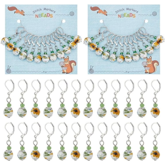 24 Pcs Porcelain Beads Stitch Markers Alloy Crochet Stitch Marker Removable Leverback Hoop Locking Stitch Marker for Knitting Weaving Sewing Jewelry Making