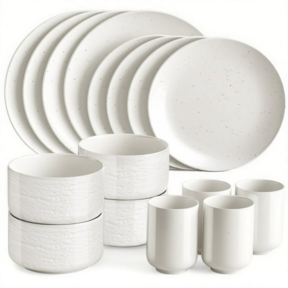 TINANA Porcelain Dinnerware Set, 16 PCS Stoneware, White Round Dish Set for 4, Plates and Bowls Sets for Dessert, Salad, Soup, Pasta