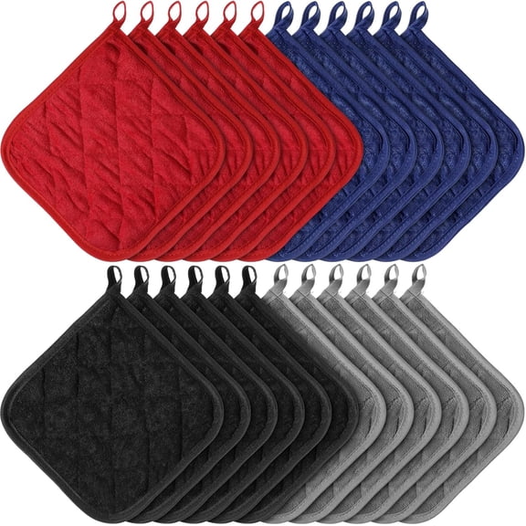 24 Pcs Pot Holders for Kitchen Hot Pads Heat Resistant Cotton Quilted Coaster Potholder Pot Mat for Cooking and Baking Christmas Bulk Gift, 7 x 7 Inches