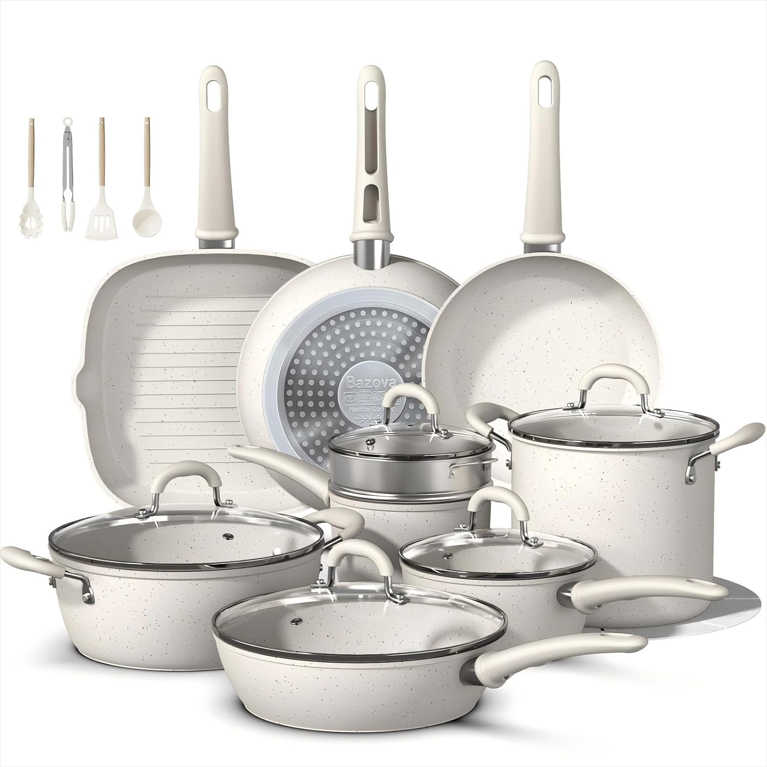 Pots and Pans Set Non Stick, Ceramic Cookware Set with QT Stock Pot ...
